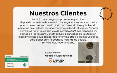 La Experiencia de Carlos Maymi con Zapatex Cerrajeros: Servicio de Emergencia Profesional y Rápido