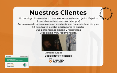 La Experiencia de Damaris Burgos con Zapatex Cerrajeros: Servicio Rápido y Comunicación Excelente