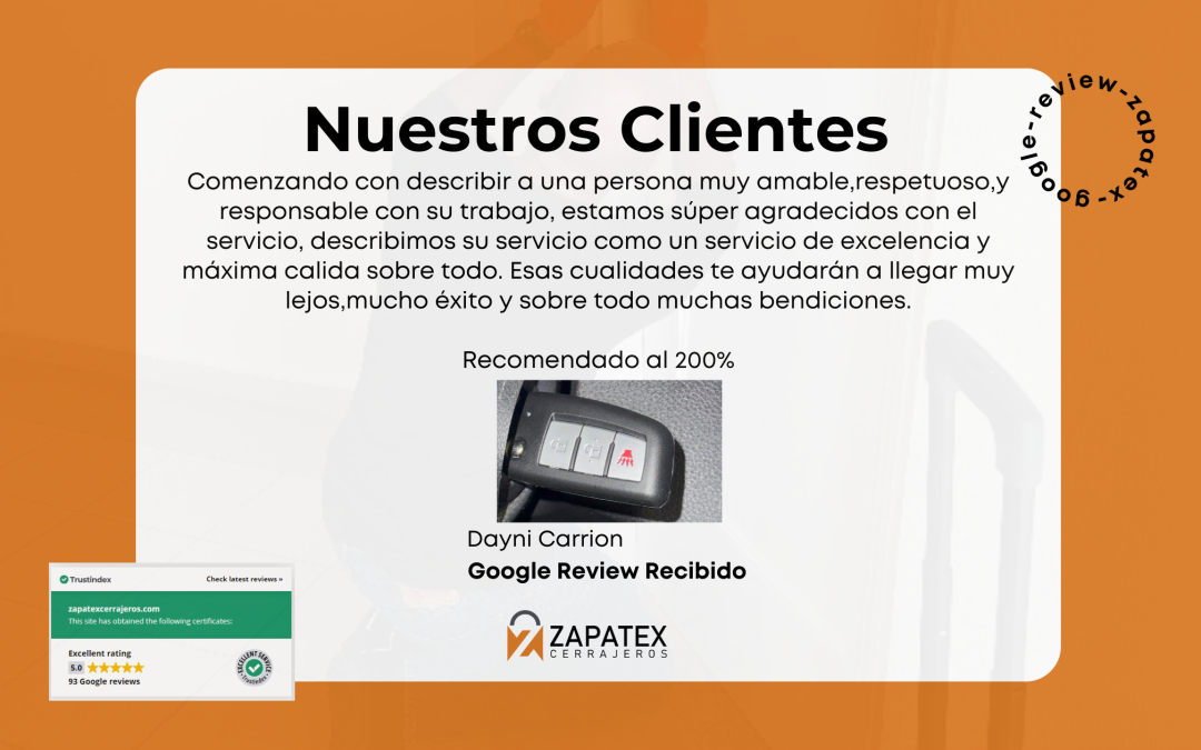 Servicio de Excelencia con Zapatex Cerrajeros: Testimonio de Dayni Carrion