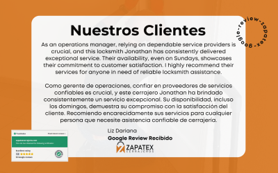 La Experiencia de Liz Dariana con Zapatex Cerrajeros: Servicio Confiable y Excepcional