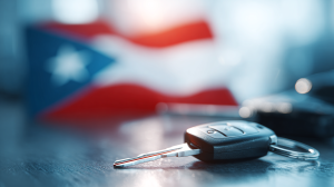 Llave moderna de carro con control remoto y chip transponder. Guia de precios para hacer llaves automotrices en Puerto Rico 2026. Zapatex Cerrajeros servicio profesional.