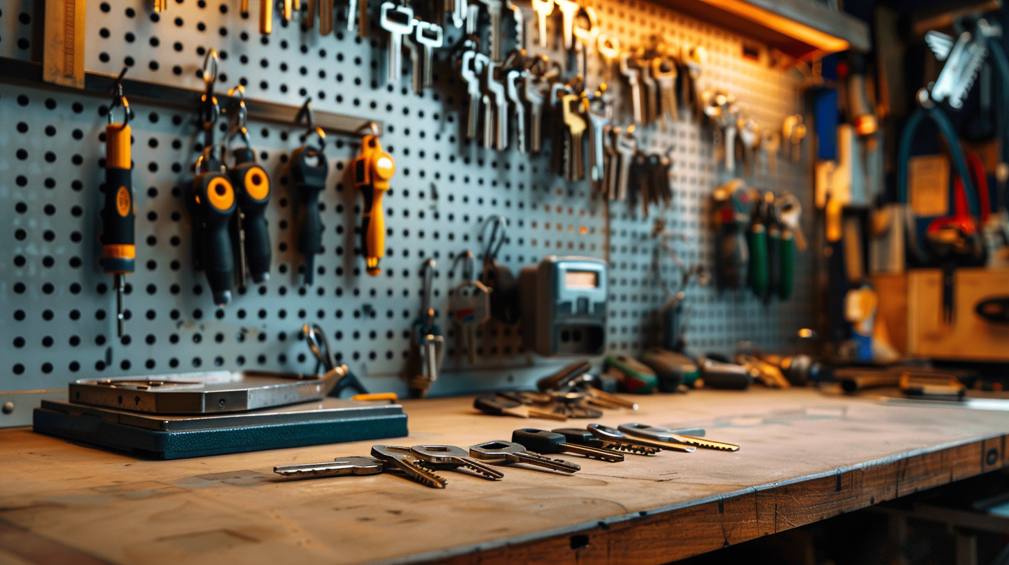 Copia de llave de carro en ferreteria Puerto Rico con llaves organizadas en tablero